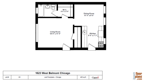 Floor plan for studio, 1 bath, 350 sqft